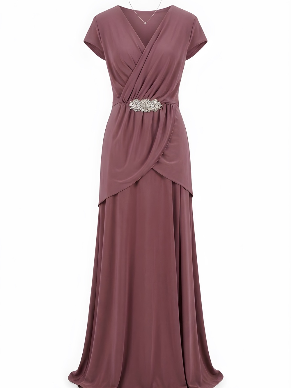 Oleg Cassini Dusty Rose Wrap-Front Maxi Dress with Jeweled Waist